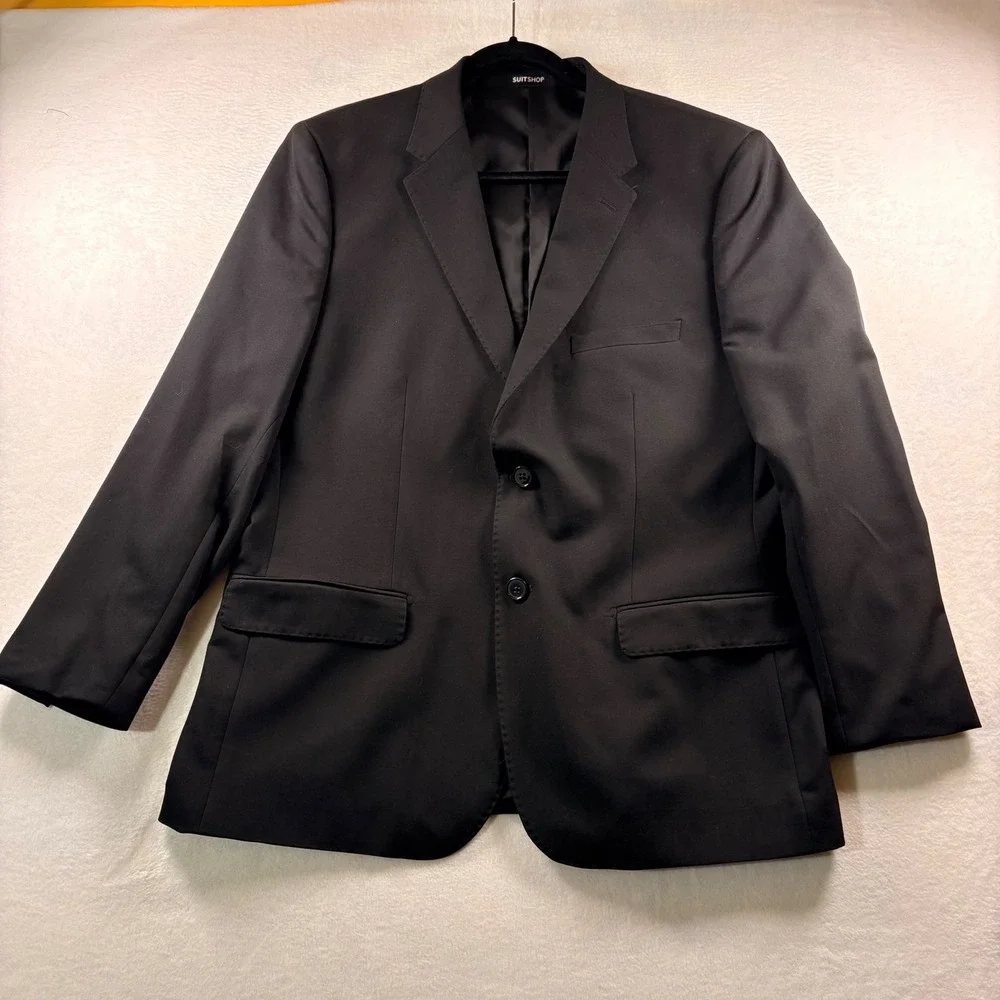 SuitShop Mens Black Slim Fit Stretch Suit 2 Piece Set Jacket 44S Pants 35S